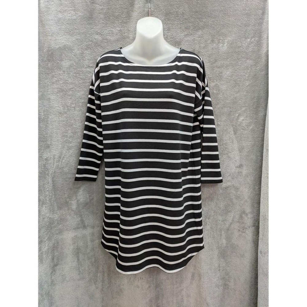 Modern Coastal Striped‎ Long Sleeve Mini Shirt Dress Womens Medium Minimalist